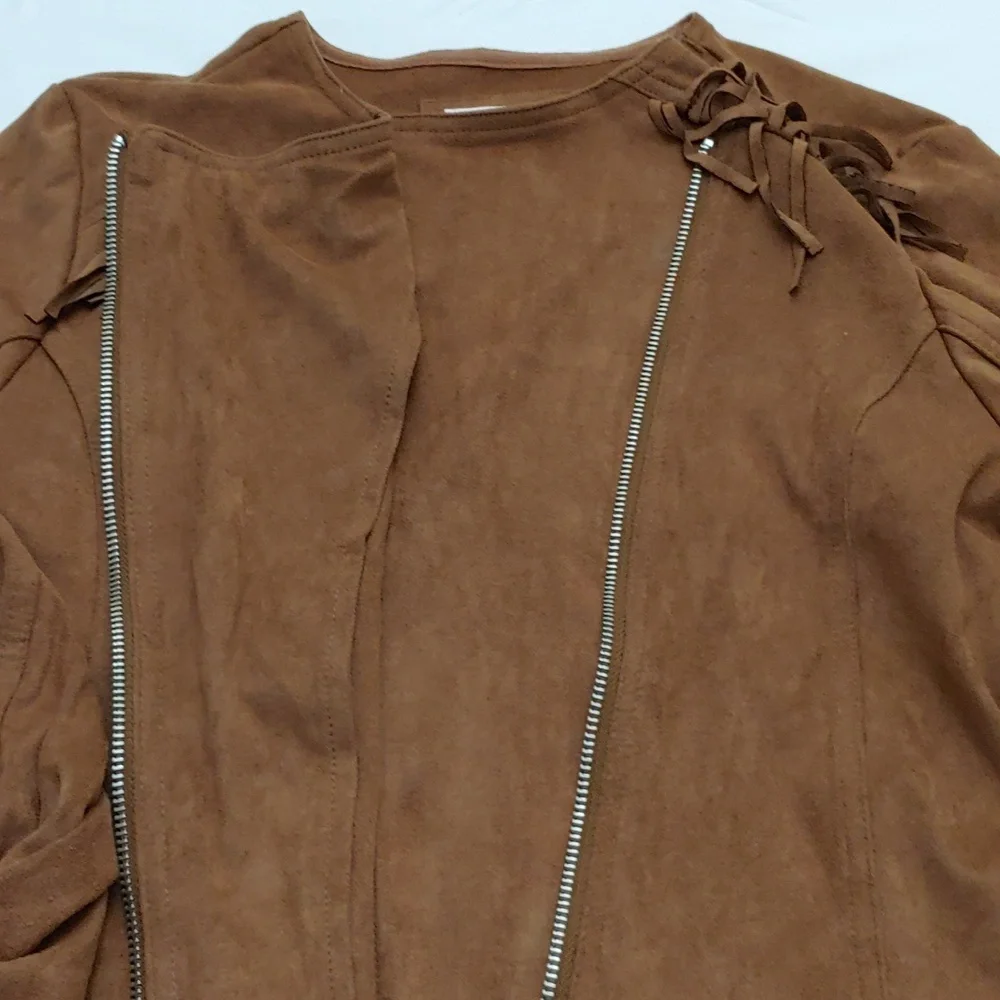 Justice Girls Size 16/18 Faux Leather Jacket with Fringe accents at collar bones